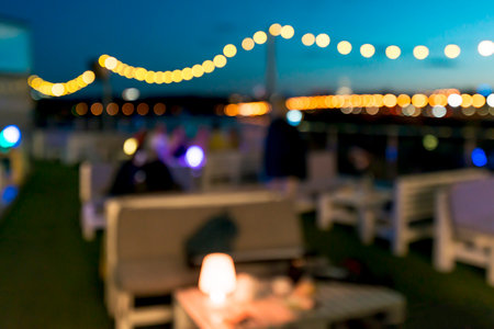 terrace night with bokeh lights. High quality photoの写真素材
