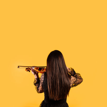 girl showing her back playing violin. High quality photoの写真素材