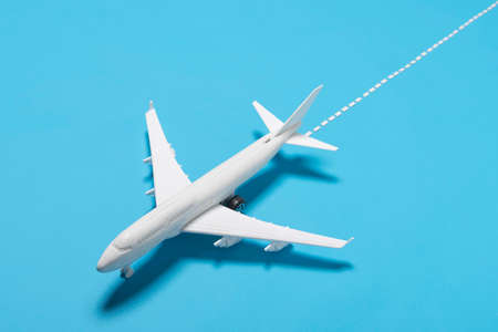 high angle plane blue background. High quality photoの写真素材