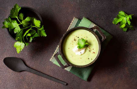 broccoli creme soup winter food with parsley. High quality photoの写真素材