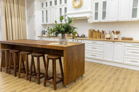 kitchen interior design wooden furniture. High quality photo