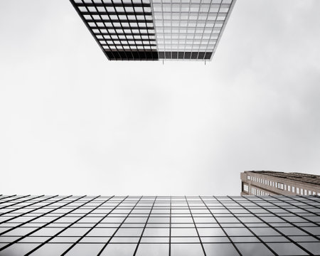 bottom view modern glass buildings. High quality photo