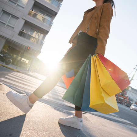 lady shopping bags street. High quality photoの写真素材