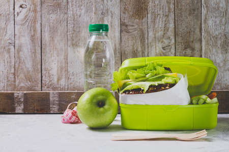 bottle water apple lunch box. High quality photoの写真素材