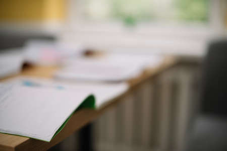 close up blurred books. High quality photoの写真素材