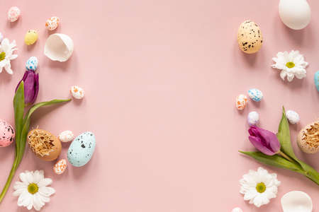 border flowers painted eggs. High quality photoの写真素材