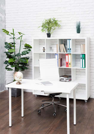 bright modern minimalist desk. High quality photo