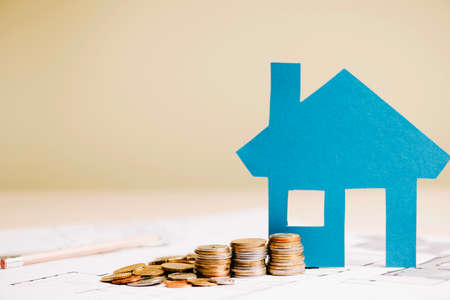 blue house coins blueprint. High quality photoの写真素材