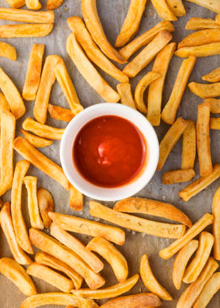 flat lay french fries ketchup. High quality photo
