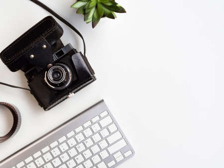 top view keyboard camera device. High quality photoの写真素材