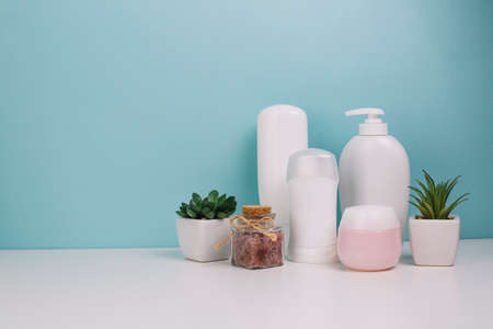 cute plants near cosmetics bottles. High quality photoの写真素材