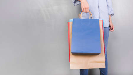 human holding shopping packages. High quality photoの写真素材