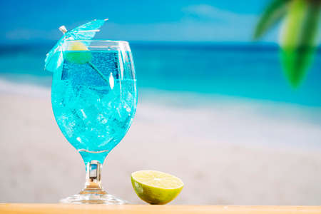 glass cooling blue drink sliced lime. High quality photoの写真素材