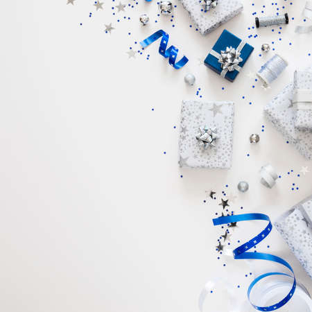 flat lay composition wrapped presents. High quality photoの写真素材