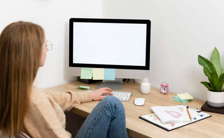 woman desk working. High quality photoの写真素材