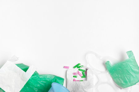 top view plastic bags with copy space. High quality photoの写真素材
