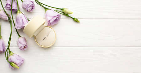 wedding ring flowers copy space. High quality photoの写真素材