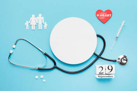 top view world heart day concept with stethoscope. High quality photoの写真素材