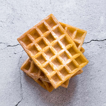 top view stack waffles concrete surface. High quality photoの写真素材