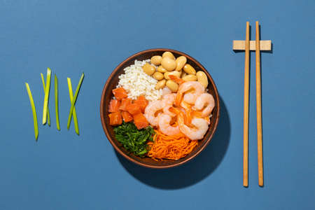 arrangement hawaiian poke bowl. High quality photo