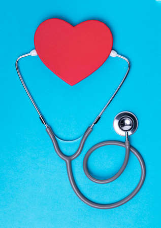 top view heart with medical stethoscope. High quality photo