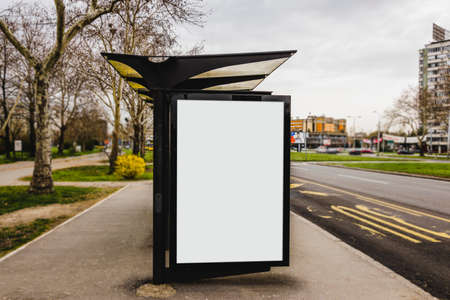 blank bus stop advertising billboard city. High quality photoの写真素材