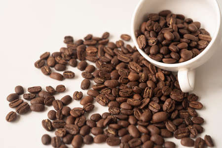white cup filled with coffee beans. High quality photoの写真素材