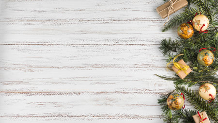 christmas composition branches baubles. High quality photoの写真素材