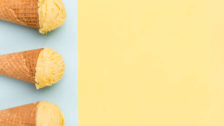 ice cream cones different color background. High quality photoの写真素材