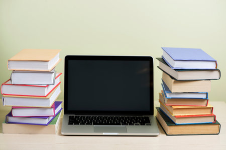 laptop two mountains books. High quality photoの写真素材