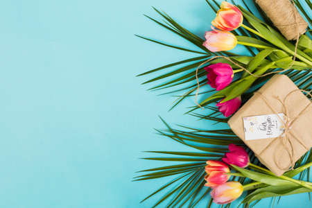 mother s day present box with exotic flowers. High quality photoの写真素材