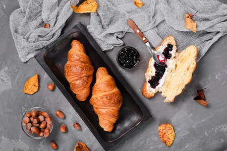 medium shot croissants jam. High quality photoの写真素材