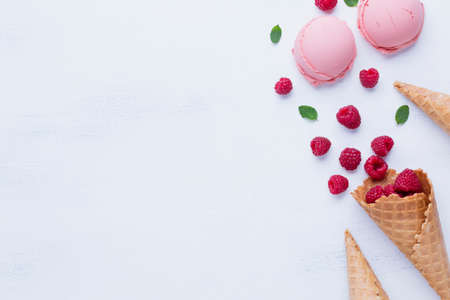 top view raspberry flavor ice cream. High resolution photoの写真素材
