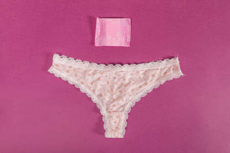 top view panties with sanitary towel. High resolution photoの写真素材