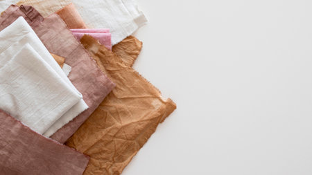 top view cloths made with different natural pigments with copy space