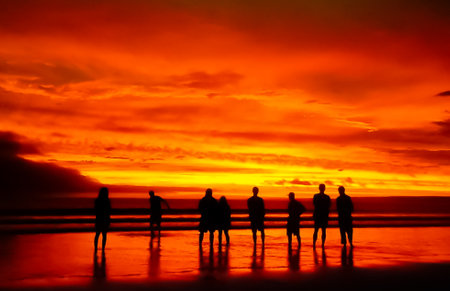 Beautiful sunset beach ocean sea orange sky people silhouette en Cabo Polonio Uruguay