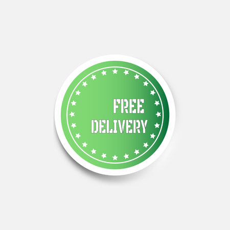Flat green "FREE DELIVERY" sticker in retro style on white backgroundのイラスト素材