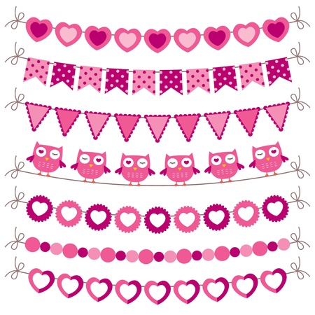Bunting and garland pink set のイラスト素材