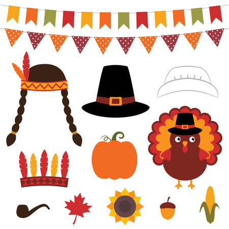 Thanksgiving photo booth props and design elementsのイラスト素材