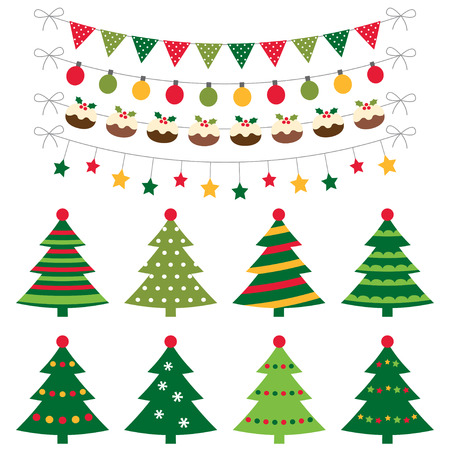 Christmas trees and decoration setのイラスト素材