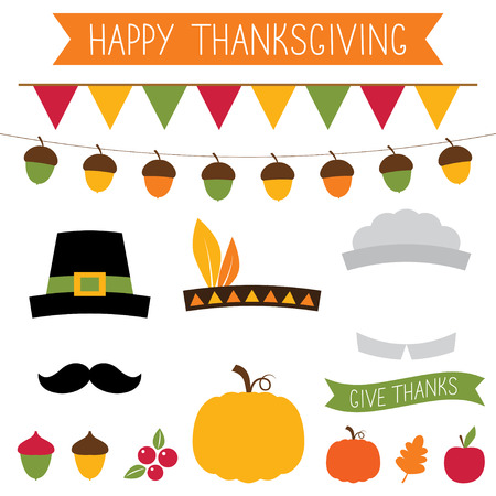 Thanksgiving photo booth props and decorationのイラスト素材