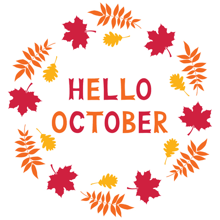 Hello October, vector card, text in hand lettered fontのイラスト素材