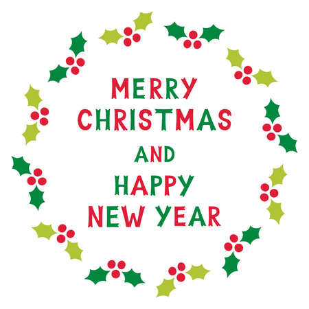 Christmas and New Year holly berry wreath cardのイラスト素材