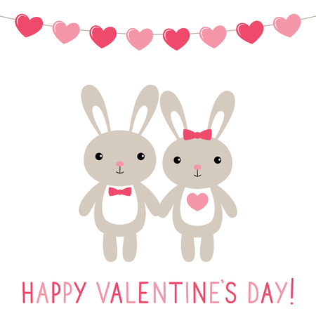 Valentine card with cute bunniesのイラスト素材