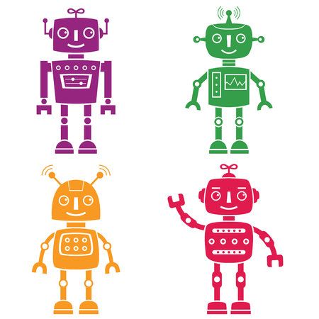 Robots silhouettes set, isolated design elementsのイラスト素材