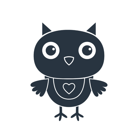 Cute cartoon owl isolated on white silhouetteのイラスト素材