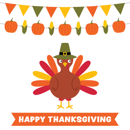 Thanksgiving greeting card with a turkey and decorationのイラスト素材