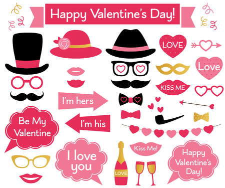 Valentines Day vector photo booth props and decoration illustration.のイラスト素材