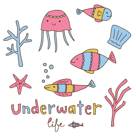 Undewater life, design elements setのイラスト素材