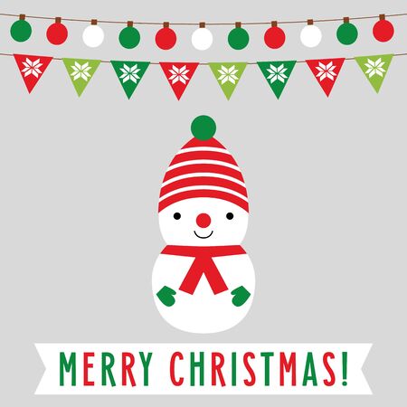 Christmas card with a cute cartoon snowmanのイラスト素材